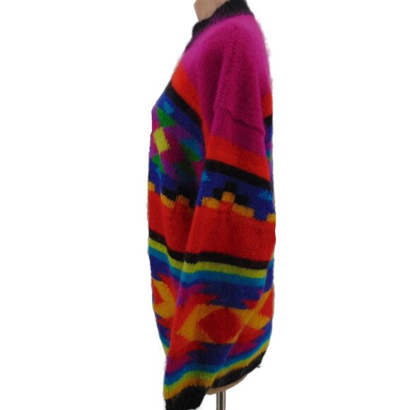 Workshop Fenn Wright Manson Mohair Blend Sweater M Vintage 80s Geometric Pink - Picture 3 of 10